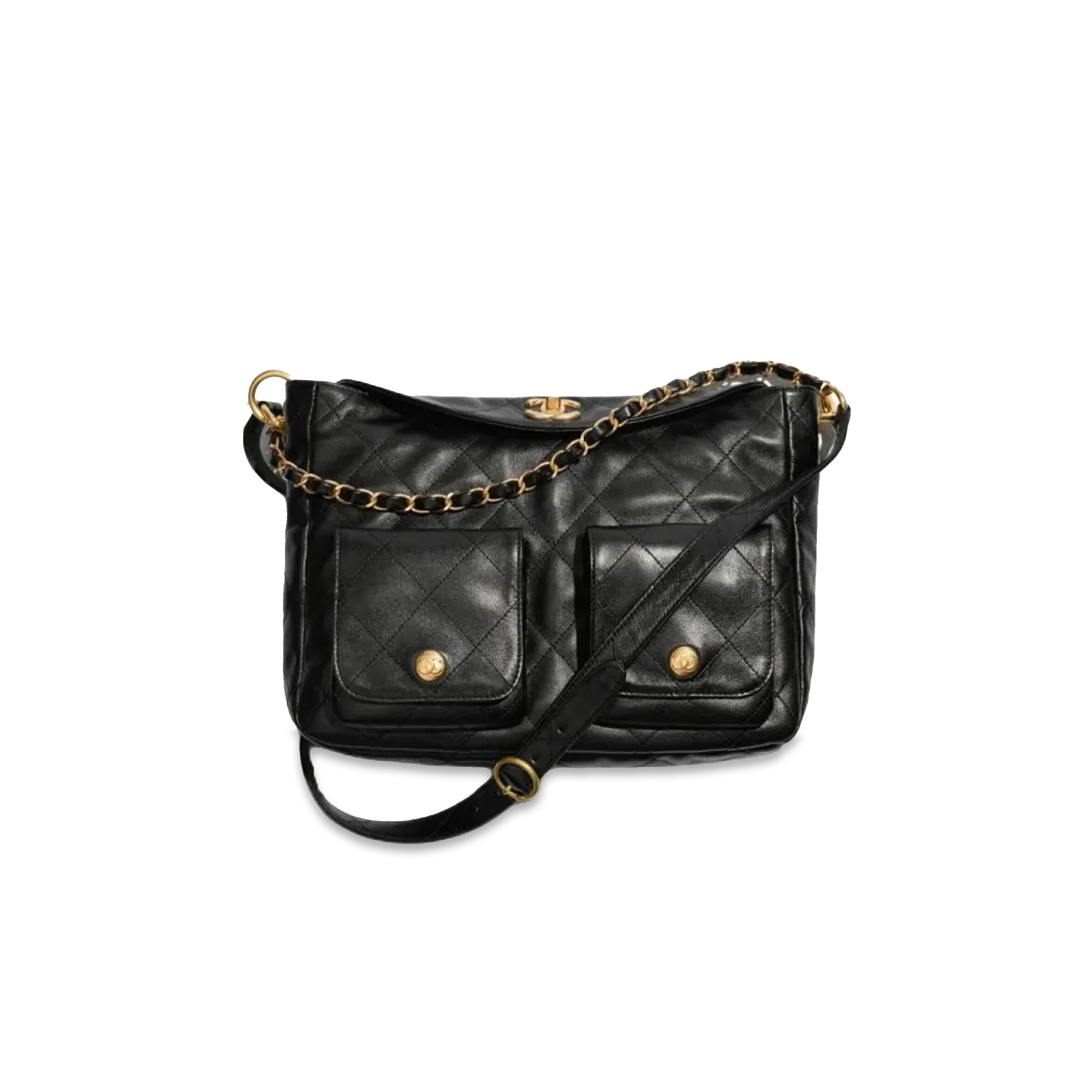 CHANEL HOBO HANDBAG GRAINED CALFSKIN & GOLD-TONE METAL BLACK AS4668 (30*21.5*5cm)